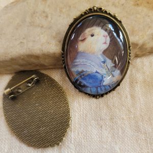Guinea Pig Brooch, Lapel Pin, "Guinea Pig in a Blue Dress"