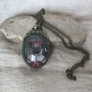 Fawn Pug Pendant Necklace "Pug Coronation"